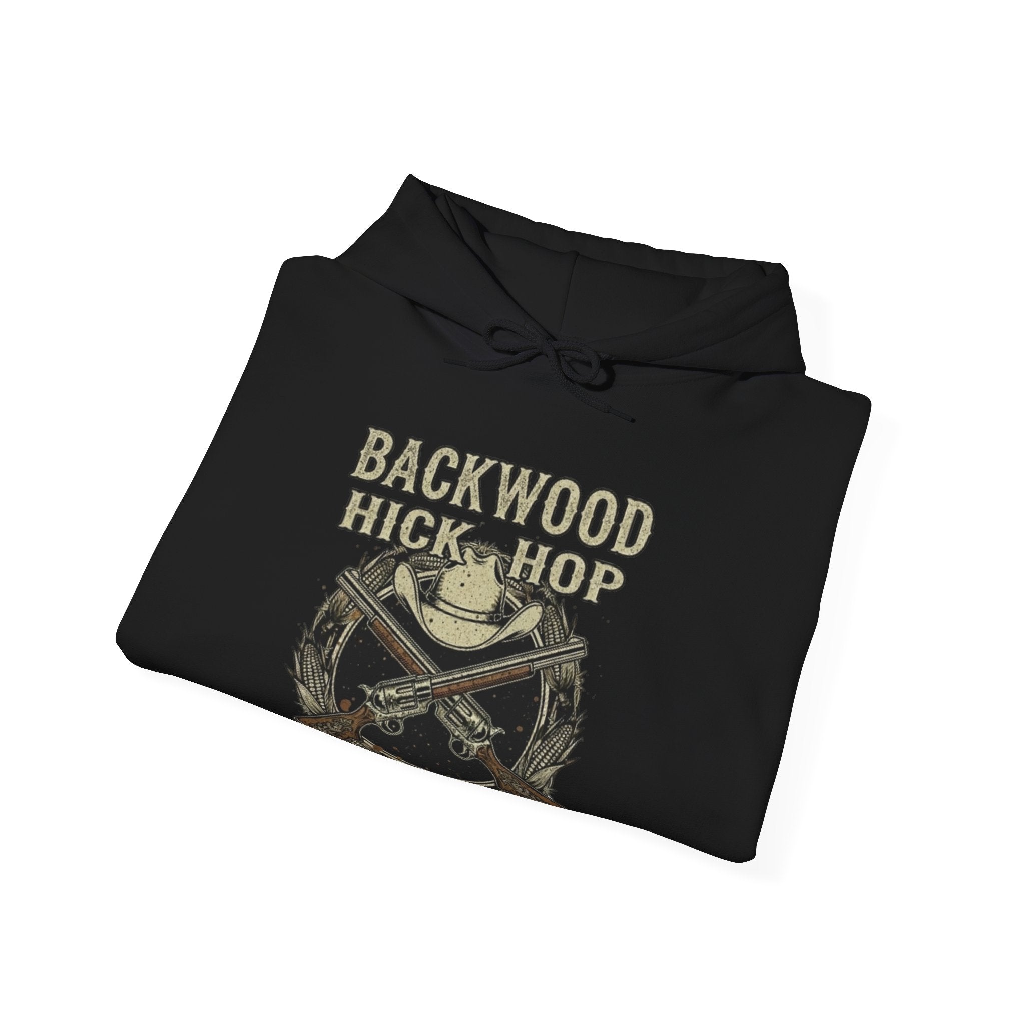 Hoodie — "Backwood Hick-Hop" Vintage Country Rifle & Hat Graphic Hoodie