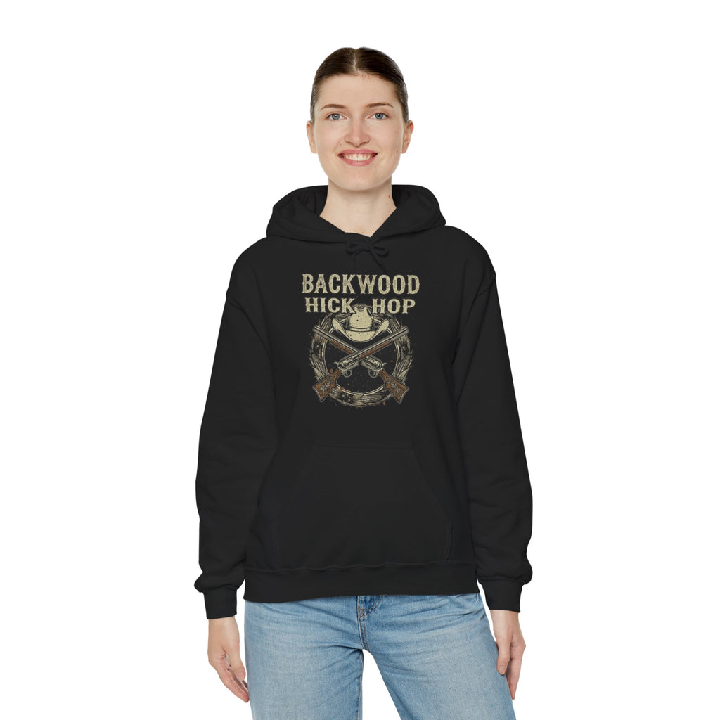 Hoodie — "Backwood Hick-Hop" Vintage Country Rifle & Hat Graphic Hoodie