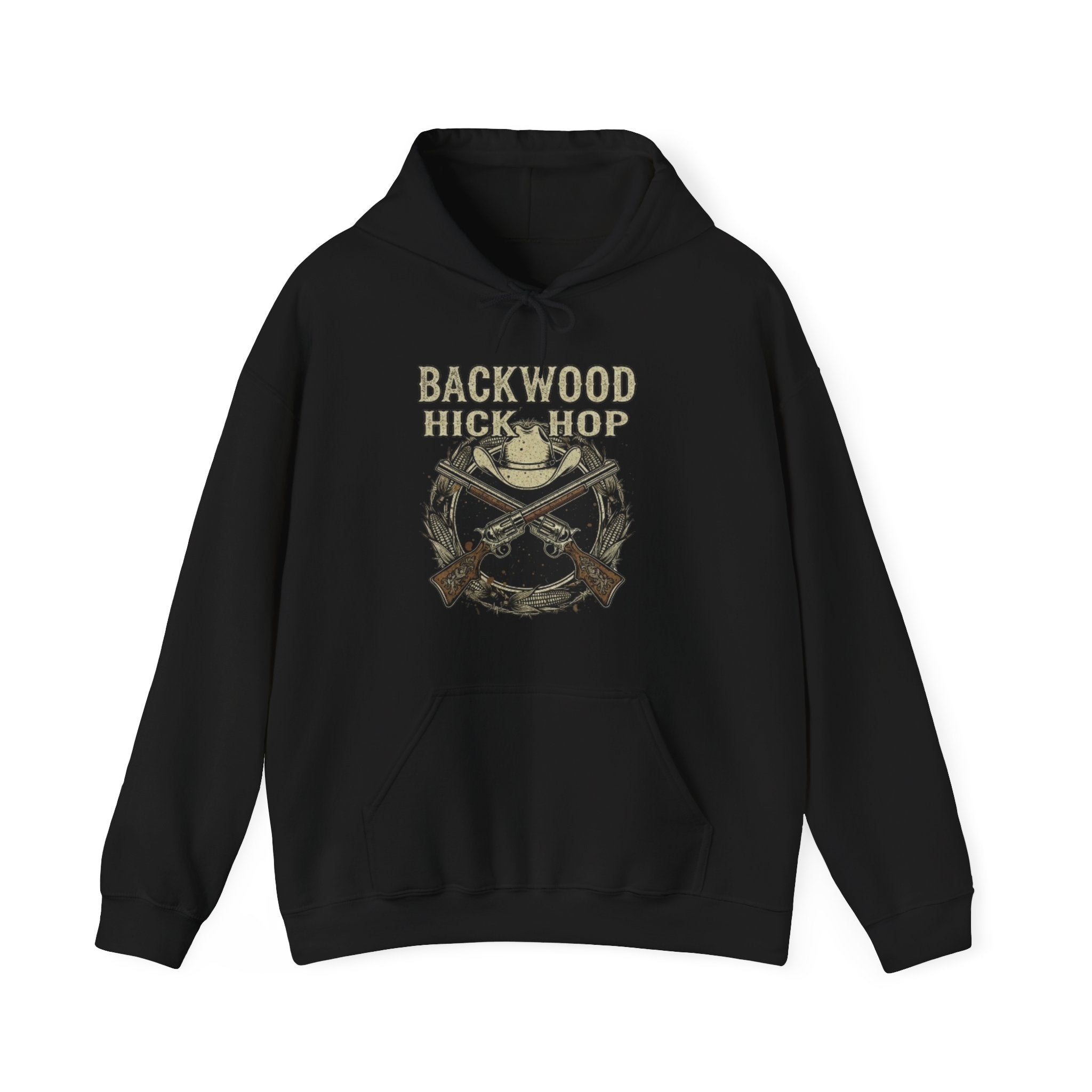 Hoodie — "Backwood Hick-Hop" Vintage Country Rifle & Hat Graphic Hoodie